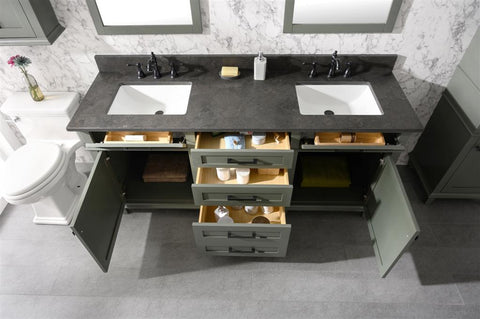 Image of 72" Pewter Green Double Single Sink Vanity Cabinet With Blue Lime Stone Top