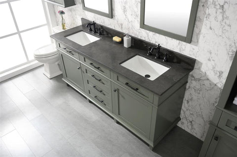 Image of 72" Pewter Green Double Single Sink Vanity Cabinet With Blue Lime Stone Top