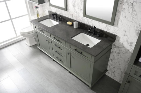 72" Pewter Green Double Single Sink Vanity Cabinet With Blue Lime Stone Top