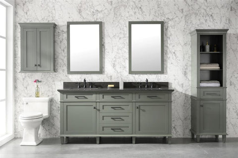 Image of 72" Pewter Green Double Single Sink Vanity Cabinet With Blue Lime Stone Top