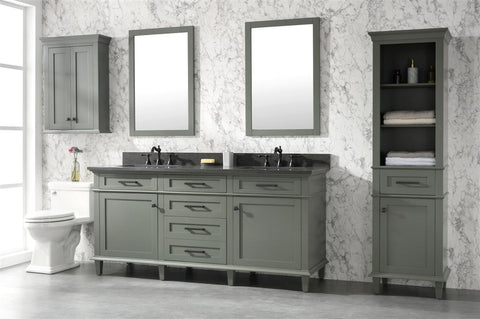 Image of 72" Pewter Green Double Single Sink Vanity Cabinet With Blue Lime Stone Top