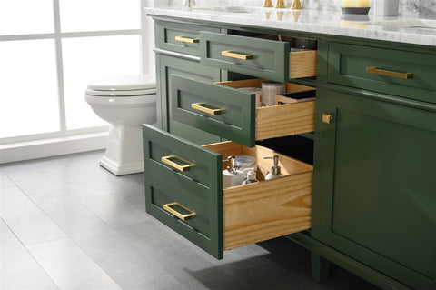 Image of 72" Vogue Green Double Single Sink Vanity Cabinet With Carrara White Top