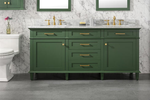 Image of 72" Vogue Green Double Single Sink Vanity Cabinet With Carrara White Top