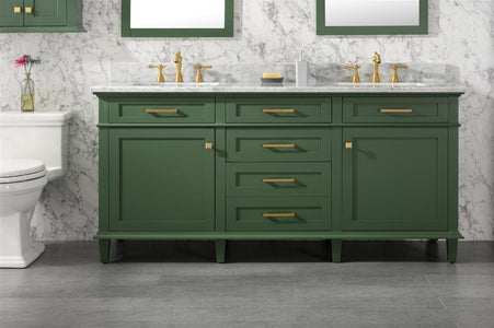 72" Vogue Green Double Single Sink Vanity Cabinet With Carrara White Top