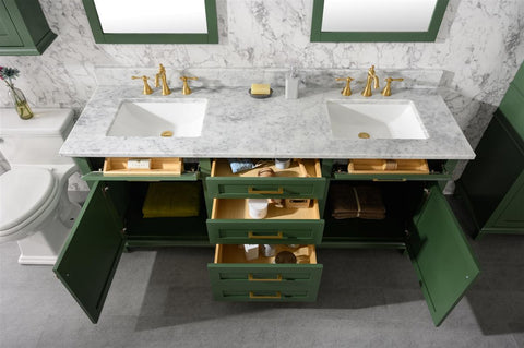 Image of 72" Vogue Green Double Single Sink Vanity Cabinet With Carrara White Top