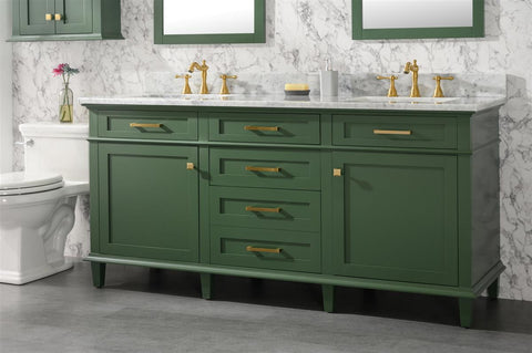 Image of 72" Vogue Green Double Single Sink Vanity Cabinet With Carrara White Top