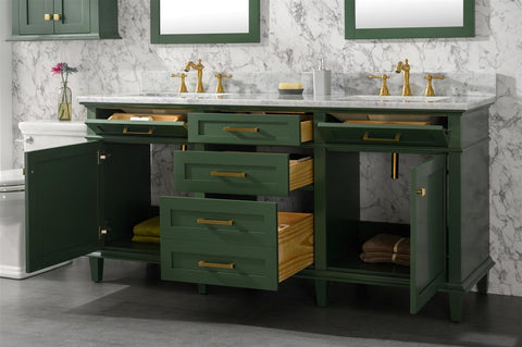 Image of 72" Vogue Green Double Single Sink Vanity Cabinet With Carrara White Top