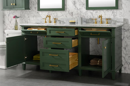 72" Vogue Green Double Single Sink Vanity Cabinet With Carrara White Top