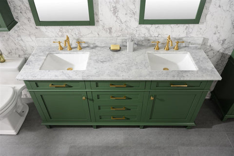 Image of 72" Vogue Green Double Single Sink Vanity Cabinet With Carrara White Top