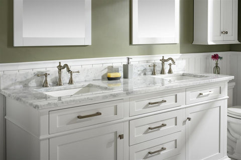 Image of 72" White Double Single Sink Vanity Cabinet With Carrara White Top