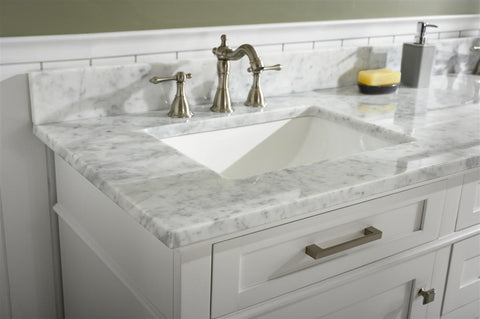 Image of 72" White Double Single Sink Vanity Cabinet With Carrara White Top