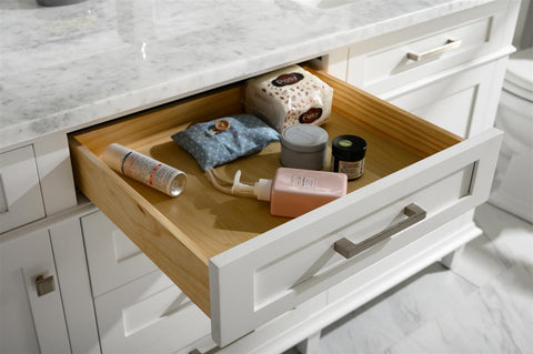 Image of 72" White Double Single Sink Vanity Cabinet With Carrara White Top