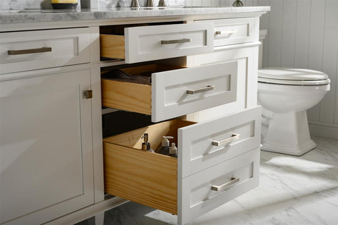 Image of 72" White Double Single Sink Vanity Cabinet With Carrara White Top