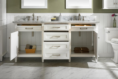 Image of 72" White Double Single Sink Vanity Cabinet With Carrara White Top