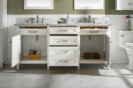 72" White Double Single Sink Vanity Cabinet With Carrara White Top