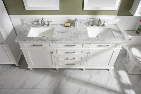 Image of 72" White Double Single Sink Vanity Cabinet With Carrara White Top