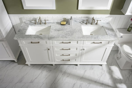 72" White Double Single Sink Vanity Cabinet With Carrara White Top