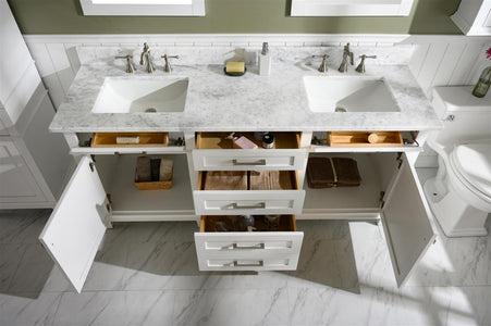 72" White Double Single Sink Vanity Cabinet With Carrara White Top