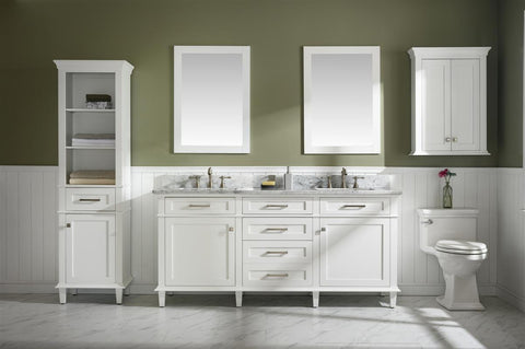 Image of 72" White Double Single Sink Vanity Cabinet With Carrara White Top