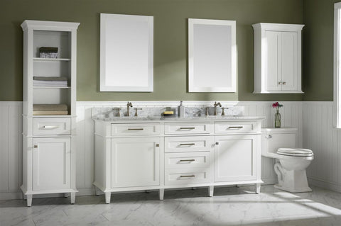 Image of 72" White Double Single Sink Vanity Cabinet With Carrara White Top