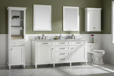 72" White Double Single Sink Vanity Cabinet With Carrara White Top