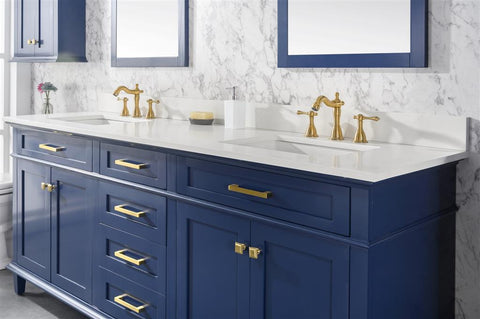 Image of 80" Blue Double Sink Vanity Cabinet With Carrara White Quartz Top Wlf2280-Cw-Qz