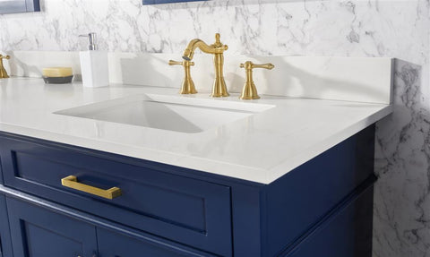 Image of 80" Blue Double Sink Vanity Cabinet With Carrara White Quartz Top Wlf2280-Cw-Qz