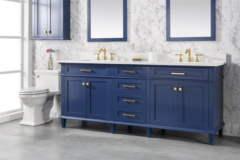 Image of 80" Blue Double Sink Vanity Cabinet With Carrara White Quartz Top Wlf2280-Cw-Qz