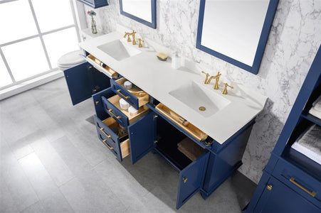 80" Blue Double Sink Vanity Cabinet With Carrara White Quartz Top Wlf2280-Cw-Qz