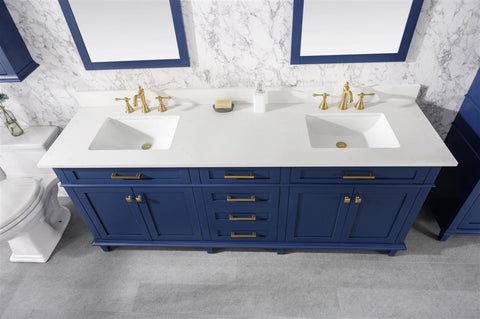 Image of 80" Blue Double Sink Vanity Cabinet With Carrara White Quartz Top Wlf2280-Cw-Qz