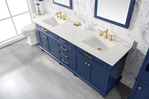 Image of 80" Blue Double Sink Vanity Cabinet With Carrara White Quartz Top Wlf2280-Cw-Qz