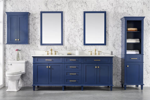 Image of 80" Blue Double Sink Vanity Cabinet With Carrara White Quartz Top Wlf2280-Cw-Qz