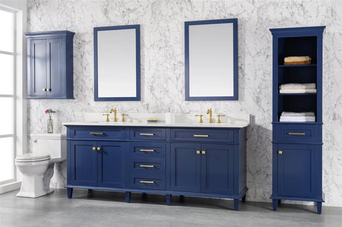 Image of 80" Blue Double Sink Vanity Cabinet With Carrara White Quartz Top Wlf2280-Cw-Qz