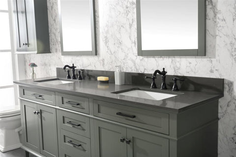 Image of 80" Pewter Green Double Single Sink Vanity Cabinet With Blue Lime Stone Quartz Top Wlf2280-Bs-Qz