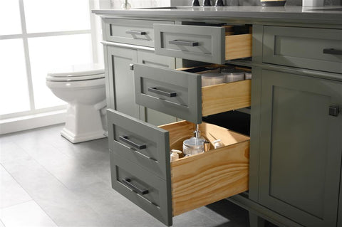 Image of 80" Pewter Green Double Single Sink Vanity Cabinet With Blue Lime Stone Quartz Top Wlf2280-Bs-Qz