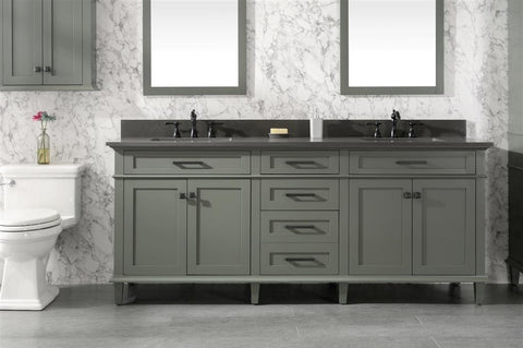 Image of 80" Pewter Green Double Single Sink Vanity Cabinet With Blue Lime Stone Quartz Top Wlf2280-Bs-Qz