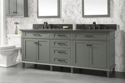 Image of 80" Pewter Green Double Single Sink Vanity Cabinet With Blue Lime Stone Quartz Top Wlf2280-Bs-Qz