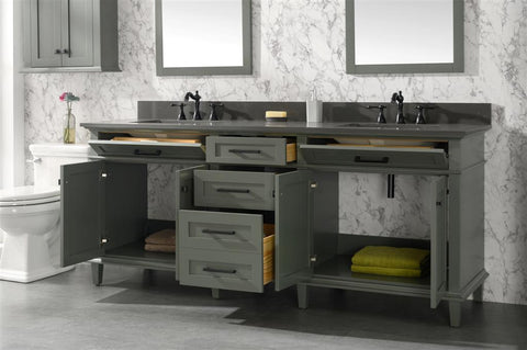 Image of 80" Pewter Green Double Single Sink Vanity Cabinet With Blue Lime Stone Quartz Top Wlf2280-Bs-Qz