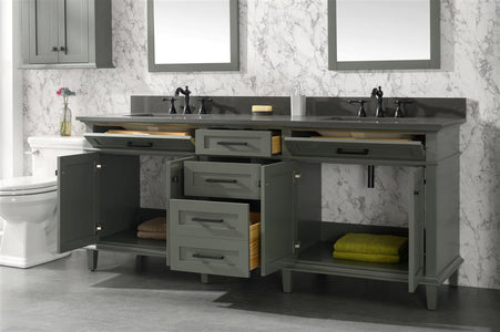 80" Pewter Green Double Single Sink Vanity Cabinet With Blue Lime Stone Quartz Top Wlf2280-Bs-Qz