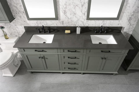 Image of 80" Pewter Green Double Single Sink Vanity Cabinet With Blue Lime Stone Quartz Top Wlf2280-Bs-Qz