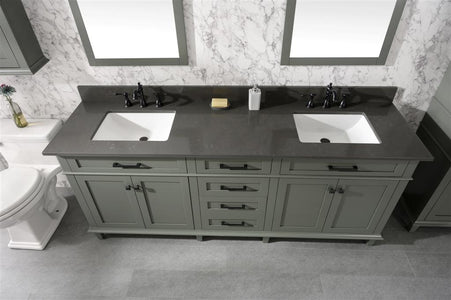 80" Pewter Green Double Single Sink Vanity Cabinet With Blue Lime Stone Quartz Top Wlf2280-Bs-Qz