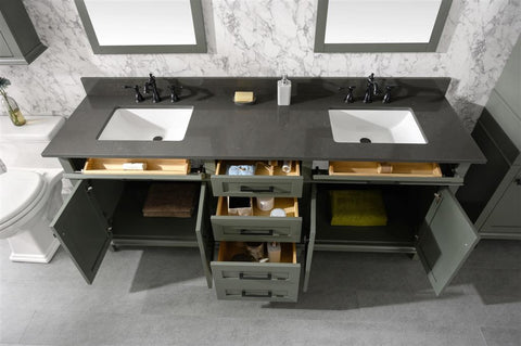 Image of 80" Pewter Green Double Single Sink Vanity Cabinet With Blue Lime Stone Quartz Top Wlf2280-Bs-Qz