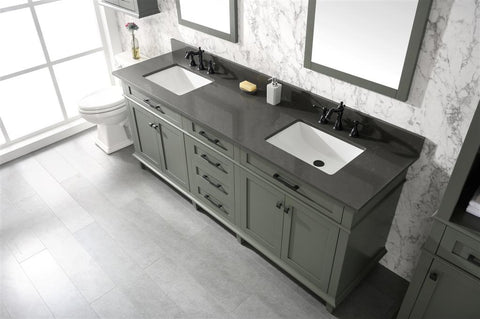 Image of 80" Pewter Green Double Single Sink Vanity Cabinet With Blue Lime Stone Quartz Top Wlf2280-Bs-Qz