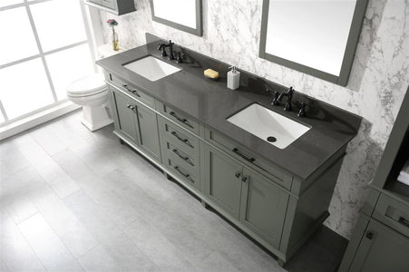 80" Pewter Green Double Single Sink Vanity Cabinet With Blue Lime Stone Quartz Top Wlf2280-Bs-Qz