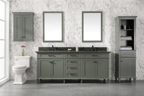 Image of 80" Pewter Green Double Single Sink Vanity Cabinet With Blue Lime Stone Quartz Top Wlf2280-Bs-Qz