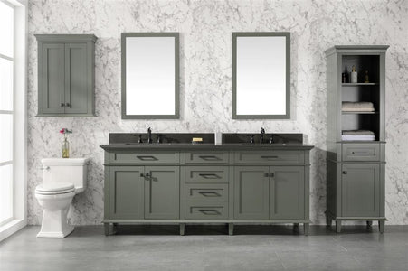 80" Pewter Green Double Single Sink Vanity Cabinet With Blue Lime Stone Quartz Top Wlf2280-Bs-Qz