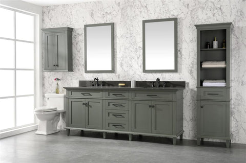 Image of 80" Pewter Green Double Single Sink Vanity Cabinet With Blue Lime Stone Quartz Top Wlf2280-Bs-Qz