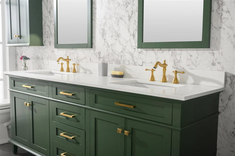 Image of 80" Vogue Green Double Single Sink Vanity Cabinet With Carrara White Quartz Top Wlf2280-Cw-Qz