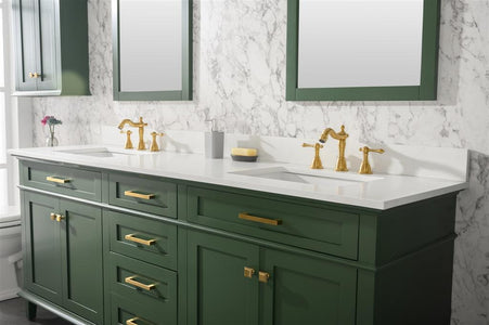 80" Vogue Green Double Single Sink Vanity Cabinet With Carrara White Quartz Top Wlf2280-Cw-Qz