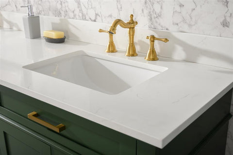 Image of 80" Vogue Green Double Single Sink Vanity Cabinet With Carrara White Quartz Top Wlf2280-Cw-Qz